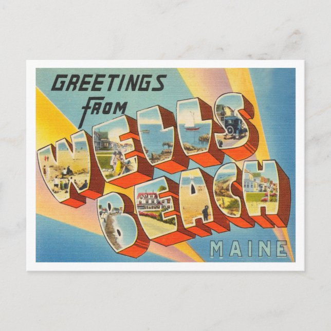 Carte Postale Salutations de Wells Beach, Maine Vintage voyage (Devant)
