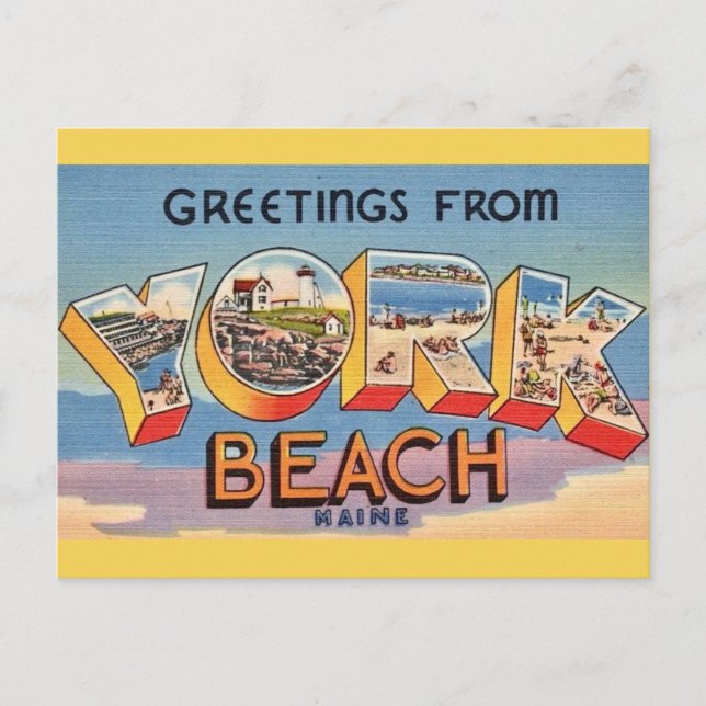 Carte Postale Salutations de York Beach dans le Maine (Devant)