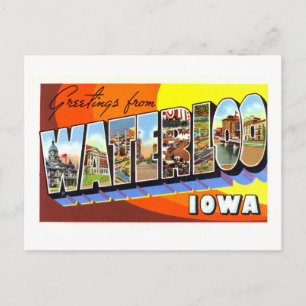 Carte Postale Salutations d'époque de Waterloo, Iowa,