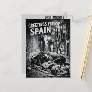 Carte Postale Salutations d'Espagne Film Noir Voyage