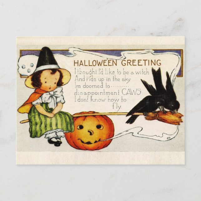 Carte Postale Salutations d'Halloween de la petite sorcière (Devant)