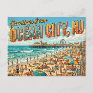 Carte Postale Salutations d'Ocean City NJ Style Vintage 