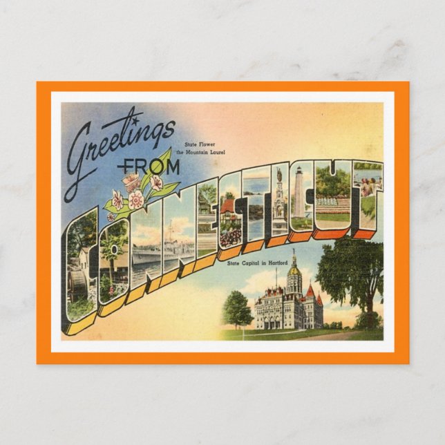 Carte Postale Salutations du Connecticut Vintage (Devant)
