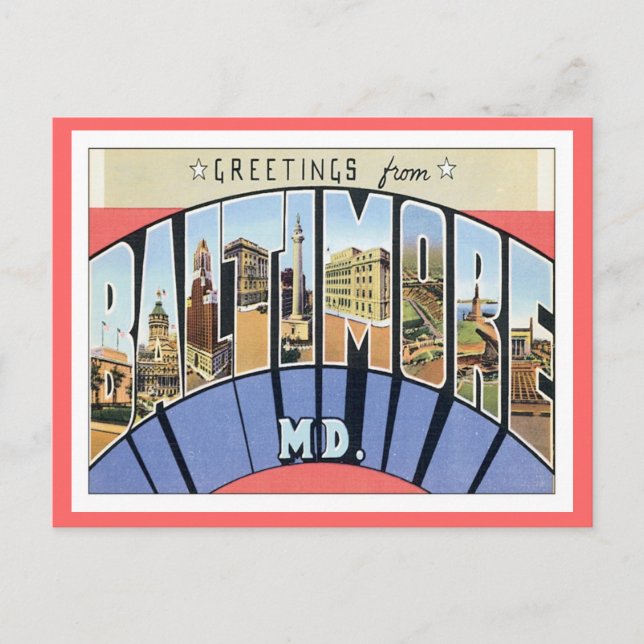 Carte Postale Salutations du Maryland Baltimore (Devant)