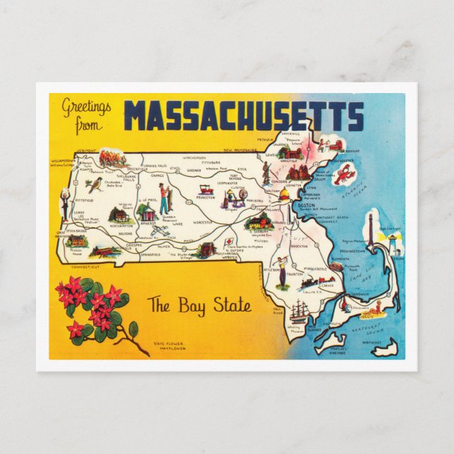 Carte Postale Salutations du Massachusetts, The Bay State Travel (Devant)