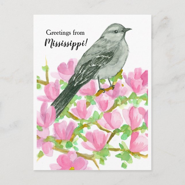 Carte Postale Salutations du Mississippi Mockingbird Magnolia (Devant)