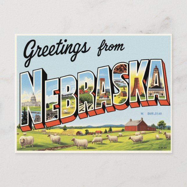 Carte Postale Salutations du Nebraska Vintage (Devant)
