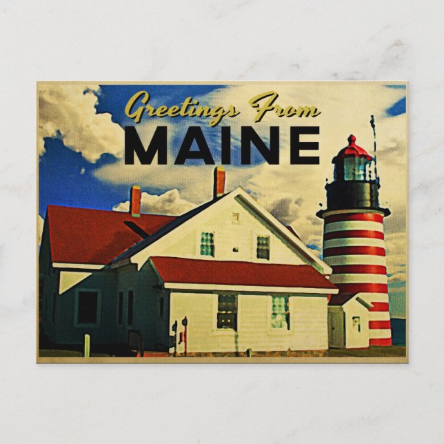 Carte Postale Salutations du phare du Maine (Devant)