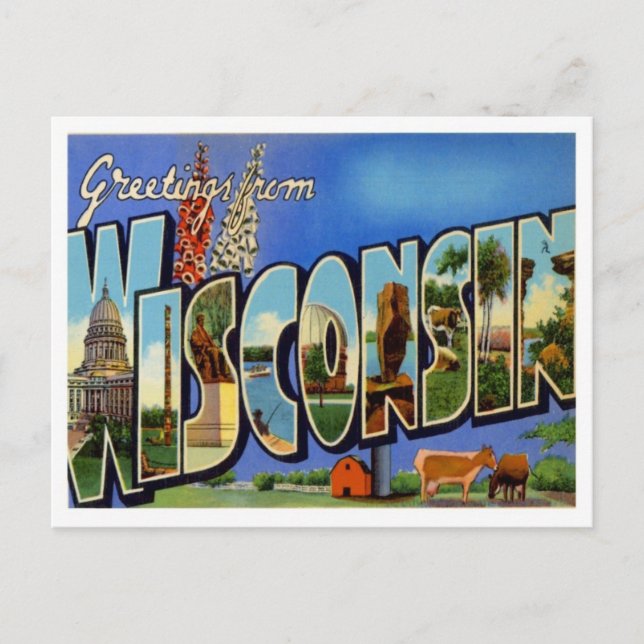 Carte Postale Salutations du Wisconsin depuis les États américai (Devant)