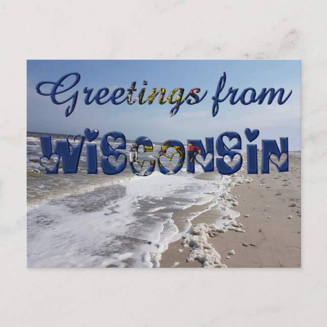 Carte Postale Salutations du Wisconsin State Flag USA Heart (Devant)