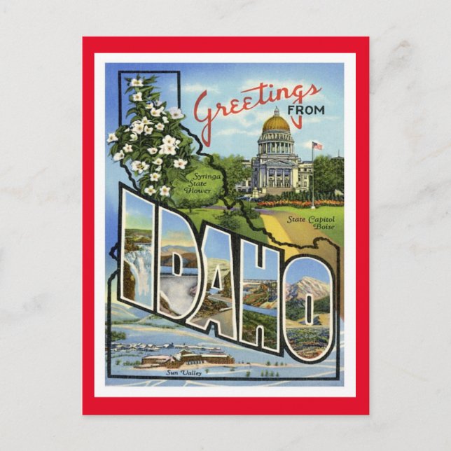 Carte Postale Salutations Idaho Des États-Unis (Devant)