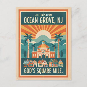Carte Postale Salutations Rétro d'Ocean Grove, New Jersey