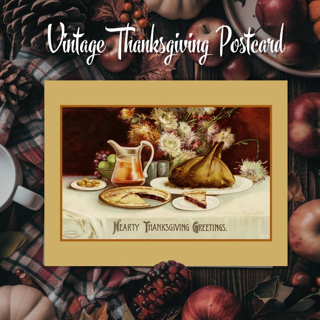 Carte Postale Salutations Thanksgiving Vintages (Hearty Thanksgiving Greetings Vintage Postcard)