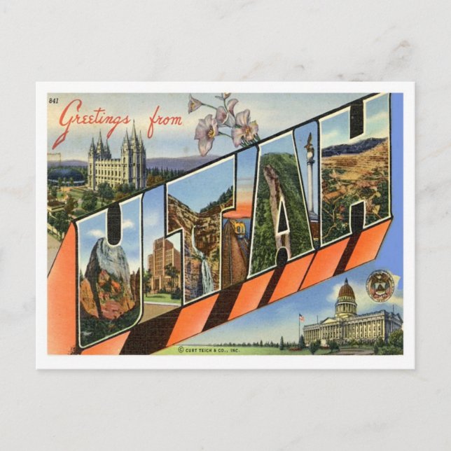 Carte Postale Salutations Utah Des États-Unis (Devant)