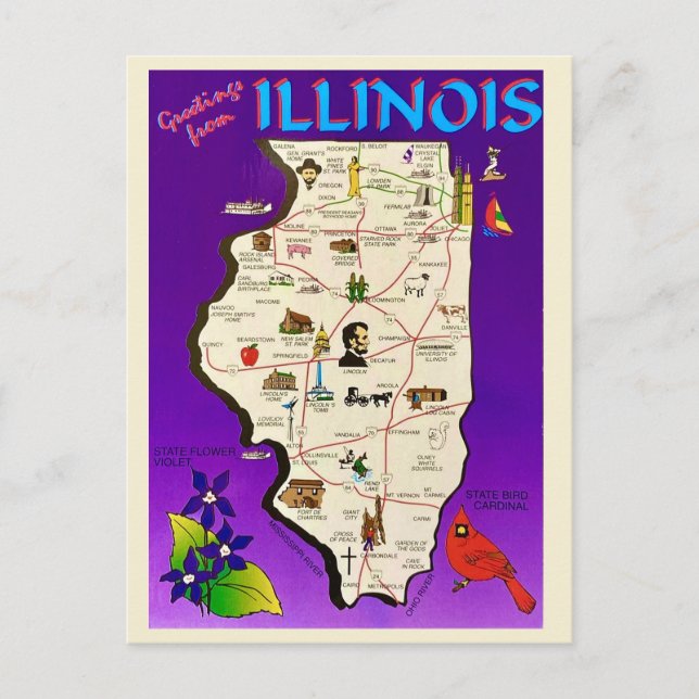 Carte Postale Salutations vintage Illinois (Devant)