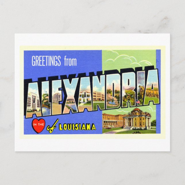 Carte Postale Salutations vintages d'Alexandria, Louisiane, (Devant)