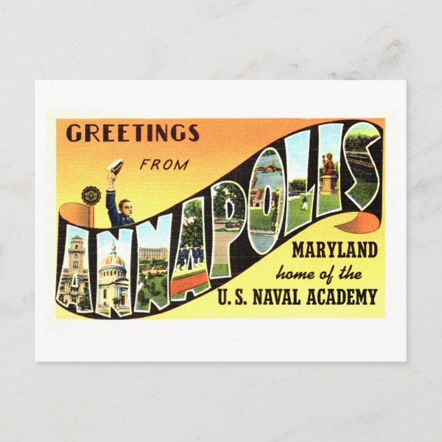 Carte Postale Salutations vintages d'Annapolis, Maryland (Devant)
