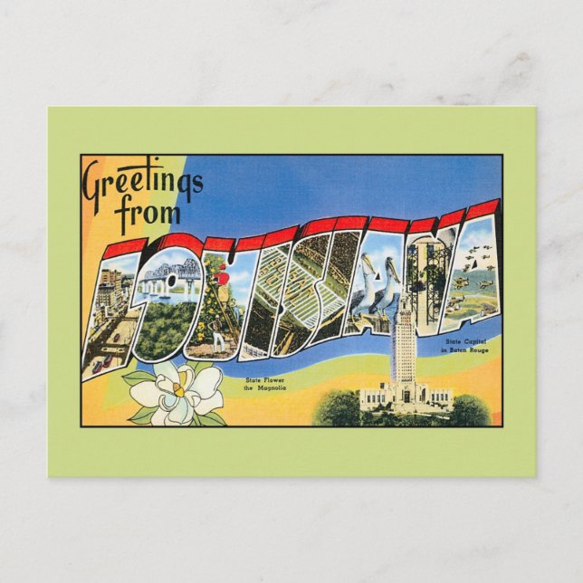 Carte Postale Salutations vintages de Louisiane (Devant)