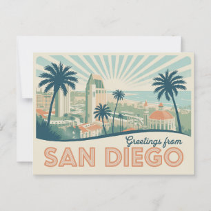 Carte Postale Salutations vintages de San Diego Classic Retro