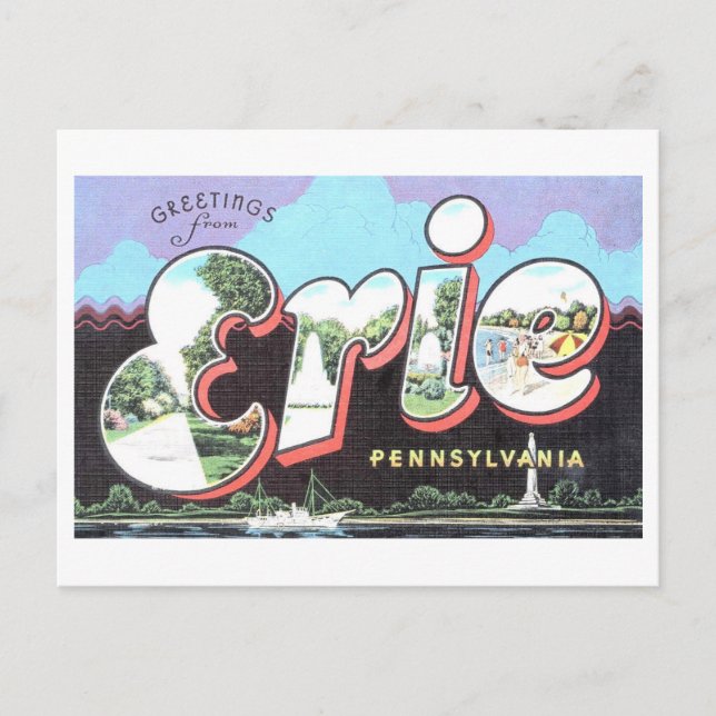 Carte Postale Salutations vintages d'Erie, Pennsylvanie (Devant)