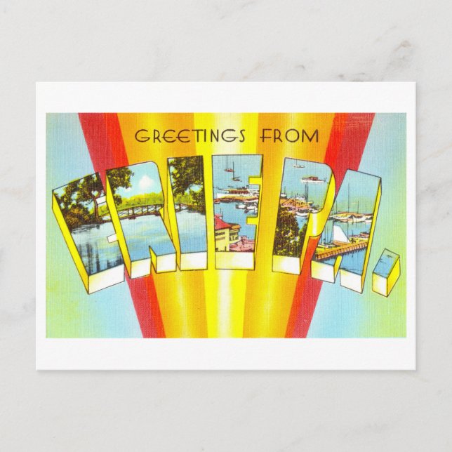 Carte Postale Salutations vintages d'Erie, Pennsylvanie (Devant)