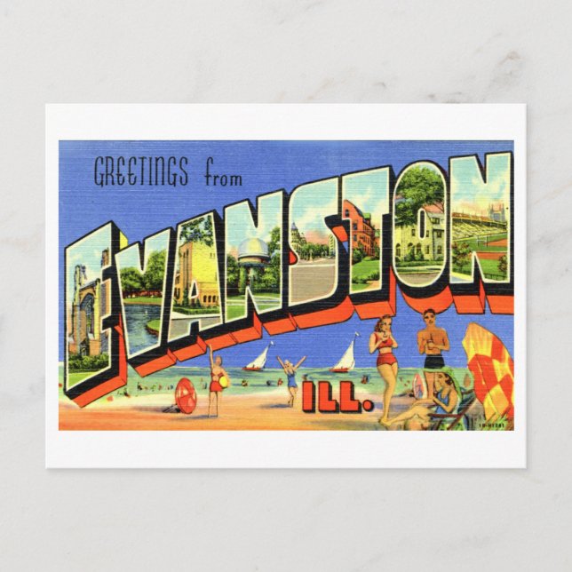 Carte Postale Salutations vintages d'Evanston, Illinois (Devant)