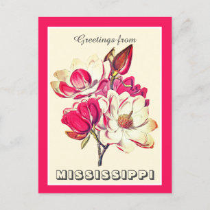 Carte Postale Salutations vintages du Mississippi Magnolia