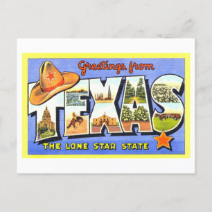 Carte Postale Salutations vintages du Texas, Lone Star State