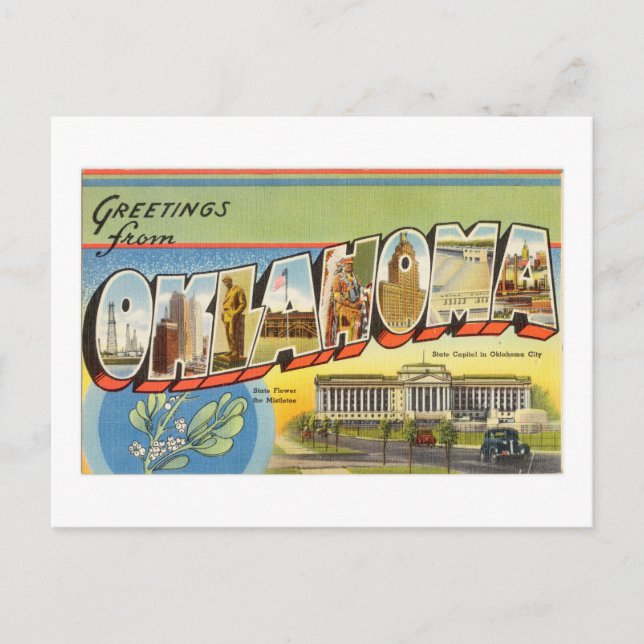 Carte Postale Salutations vintages et colorées de l'Oklahoma (Devant)