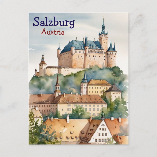 Carte Postale Salzbourg with the Castle à Austria (Devant)