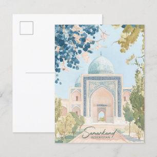 Carte Postale Samarkand Ouzbékistan Gouache Illustration Voyage