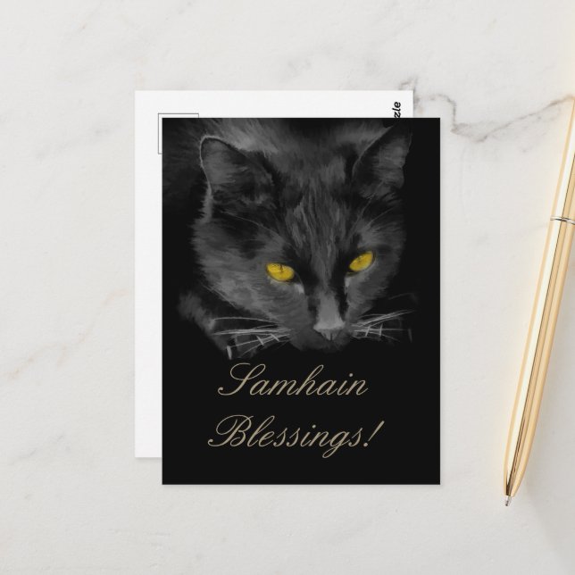 Carte Postale Samhain Black Cat Holiday (Devant/Arrière en situation)