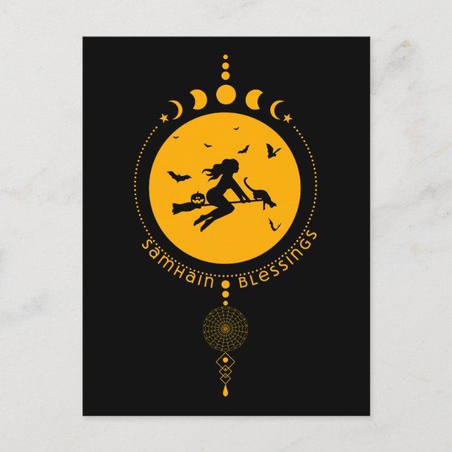 Carte Postale Samhain Blessings, sorcière (Devant)