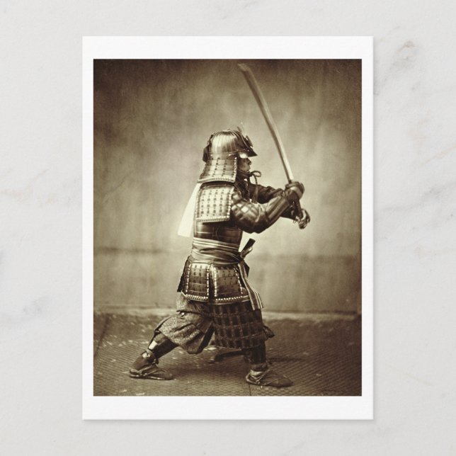 Carte Postale Samouraï avec épée relevée, c.1860 (imprimé albume (Devant)