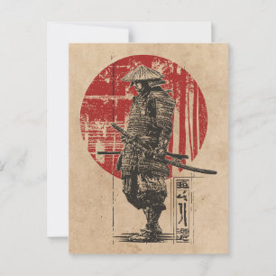 Carte Postale Samurai Warrior Wabi Sabi Art   Vintage Red Sun