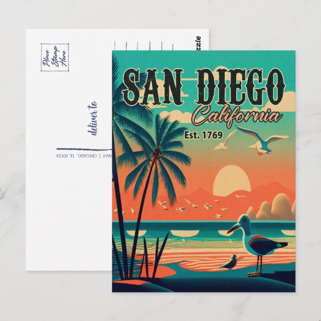 Carte Postale San Diego California Sunset Souvenirs 1950 (Devant / Derrière)