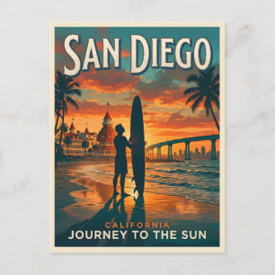Carte Postale San Diego Californie Coucher de Soleil Surf Voyage