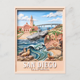 Carte Postale San Diego Californie Voyage Monuments 3D Texturés