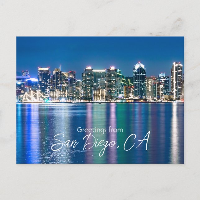 Carte Postale San Diego Skyline Nuit Voyage Souvenir (Devant)