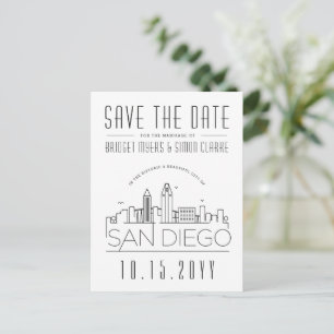 Carte Postale San Diego Skyline Save the Date Borderless Deco
