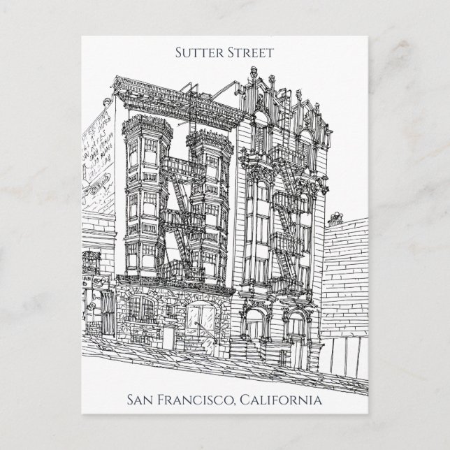 Carte Postale San Francisco, CA | Rue Sutter Dessin (Devant)