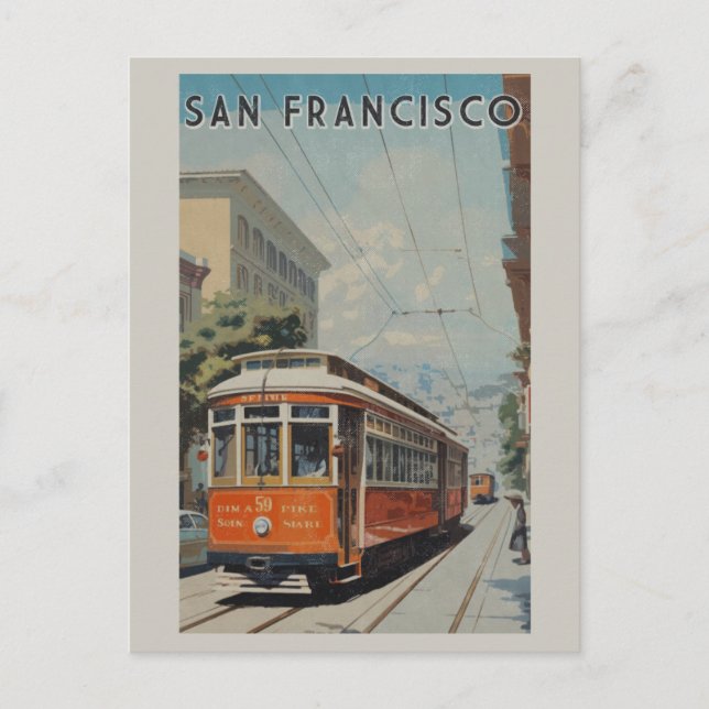 Carte Postale San Francisco Cable Car Retro Voyage Ancien (Devant)