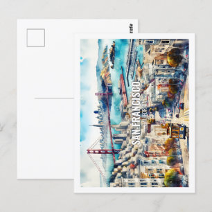 Carte Postale San Francisco California Famous Place aquarelle