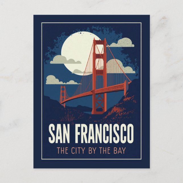 Carte Postale San Francisco Golden Gate Retro Night (Devant)