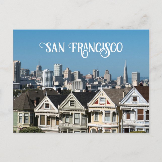 Carte Postale San Francisco Skyline et Maisons pour dames peinte (Devant)
