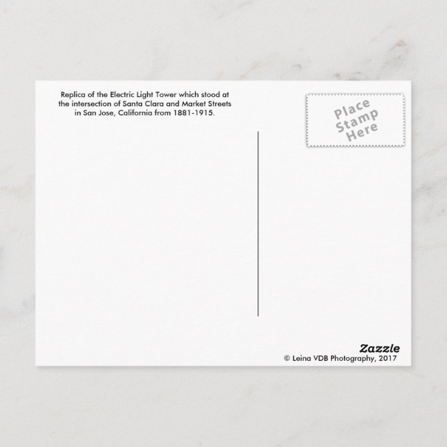 Carte postale San Jose Electric Light Tower (Dos)
