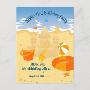 Carte Postale Sand château plage amusant bébé garçon fête d'anni