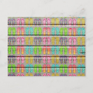 Carte Postale Sandales de couleur Whimsical Texture en bois Vint