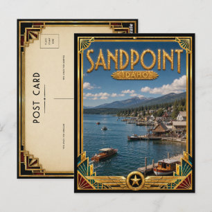 Carte Postale Sandpoint Idaho Art Déco vintage de l'âge d'or