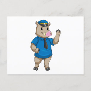 Carte Postale Sanglier en policier avec casquette de policier